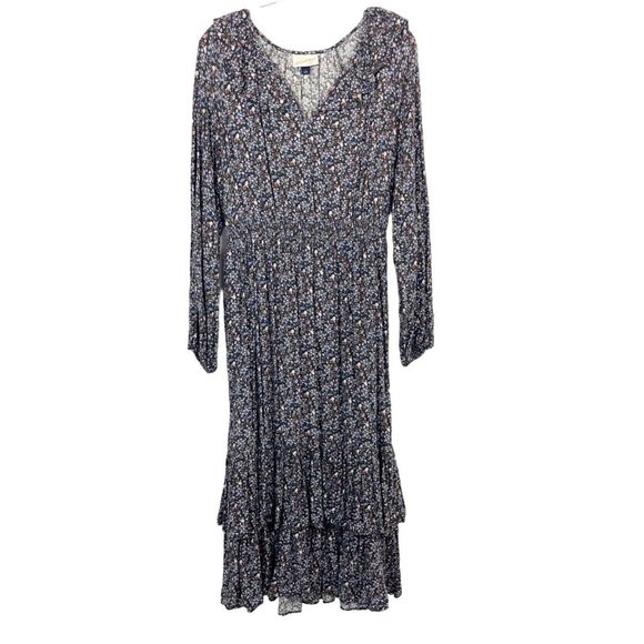 Universal Thread Navy Blue Floral Ruffle Cottagecore Long Sleeve Dress - SMALL - Picture 1 of 8